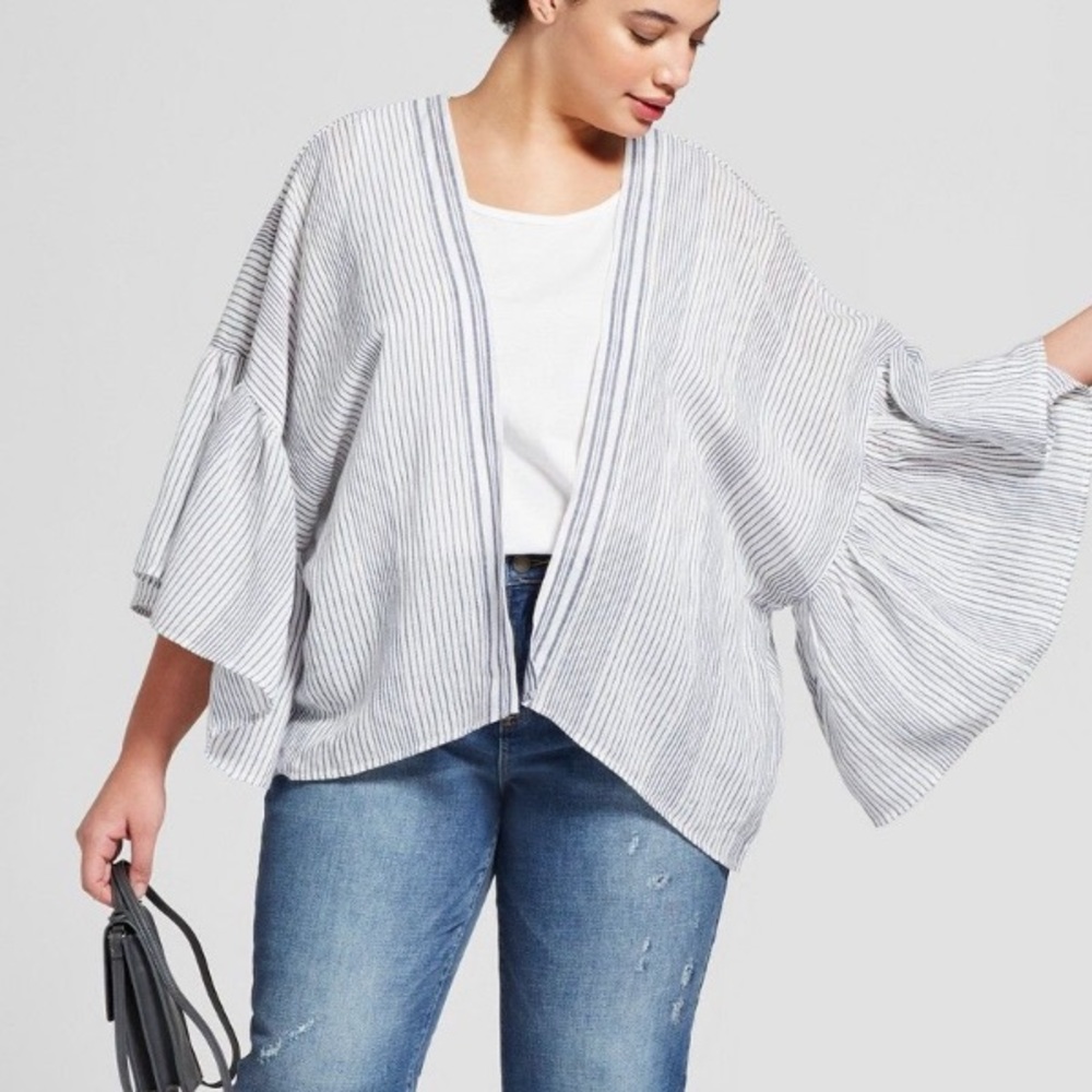 New ruffle sleeve striped kimono